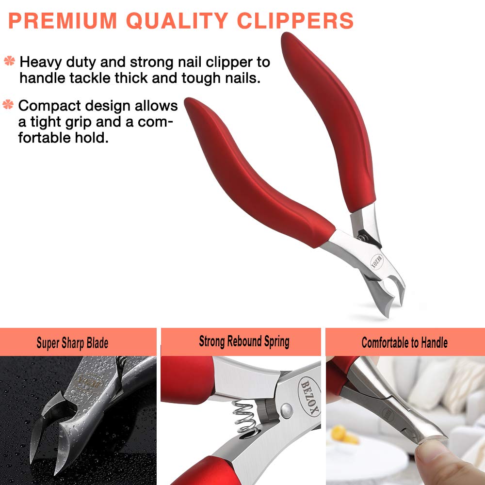 BEZOX Toenail Clippers for Thick or Ingrown Nails / Cuticle Nippers - Heavy Duty Medical Grade Stainless Steel Nail Trimmer - Olecranon Short