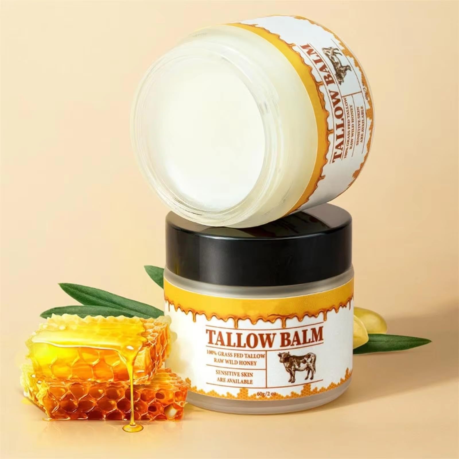gcdat Beef Tallow, Tallow and Honey Cream, Beef Tallow for Skin, Grass-Fed Beef Tallow & Raw Wild Honey Blend, All-Natural Moisturizer for Face & Body