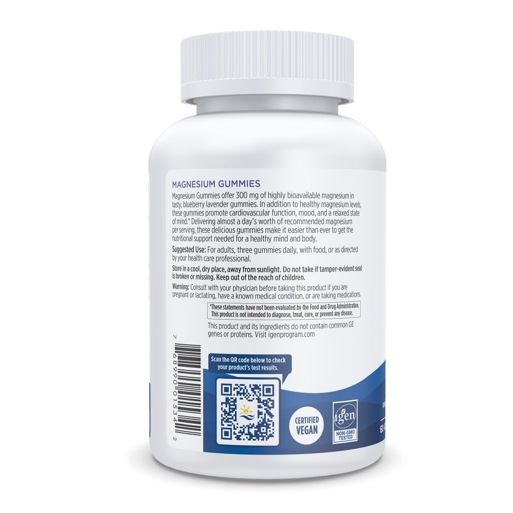 Nordic Naturals Magnesium Gummies for Adults, Blueberry Lavender Flavor - 60 Gummies - Vegan Magnesium Supplement for Mind, Mood, and Cardiovascular Support - Non-GMO - 20 Servings