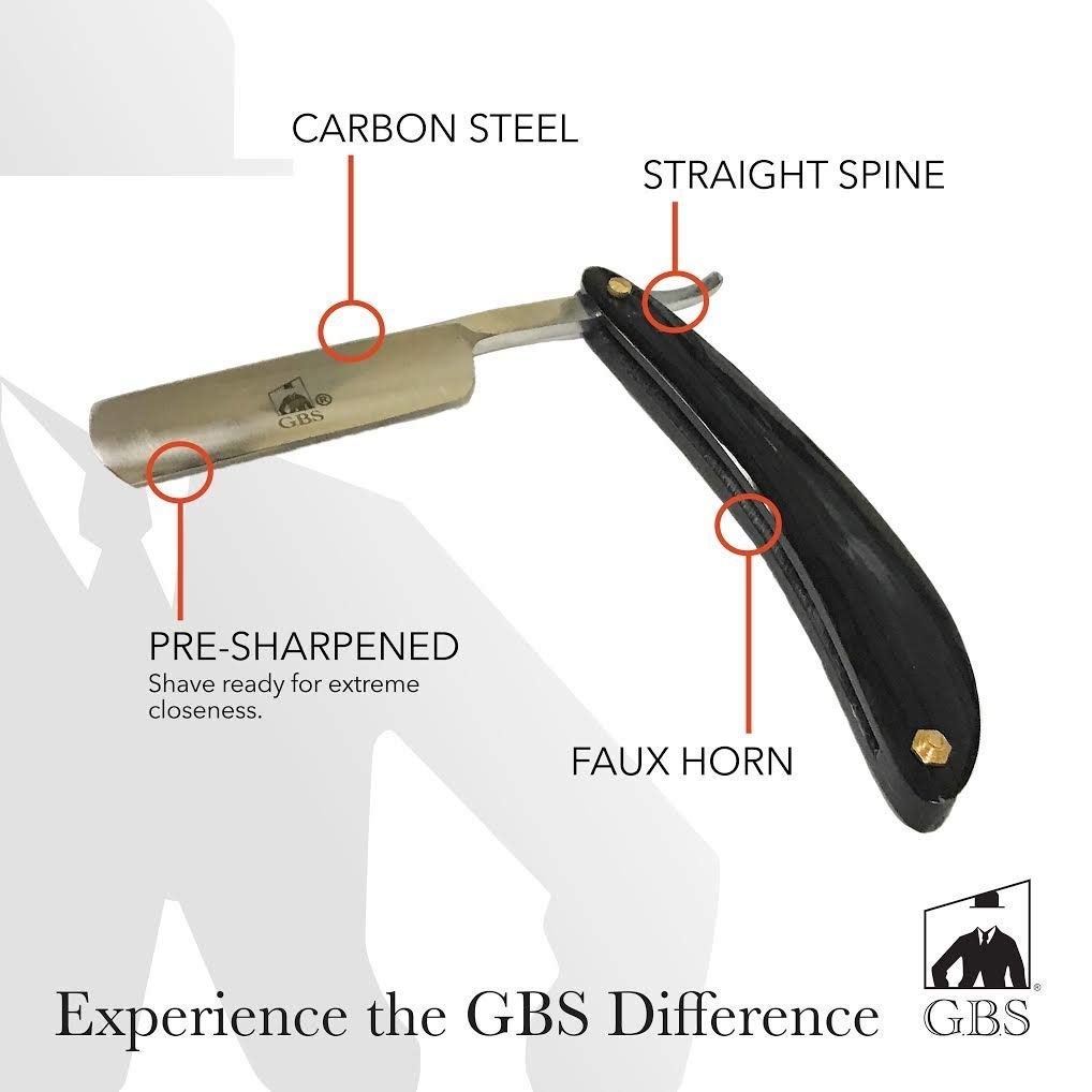 Men's Shaving Set - Premium Black Edition with Faux Horn Shave Ready Straight Razor, Leather Case, Strop,Brush, Stand, Mug & Soap!