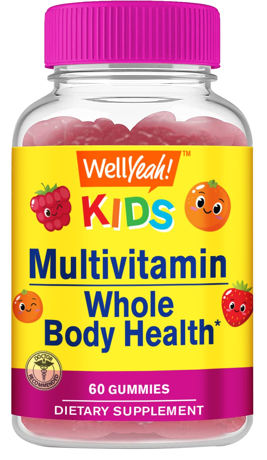 WellYeah Kids Multivitamin Gummies | Vitamin C, D3, E, A, B6, B12, Biotin, Zinc, Folic Acid, Iodine, and Niacin | Immune and Energy Support | Orange and Berry Flavor | 60 Count