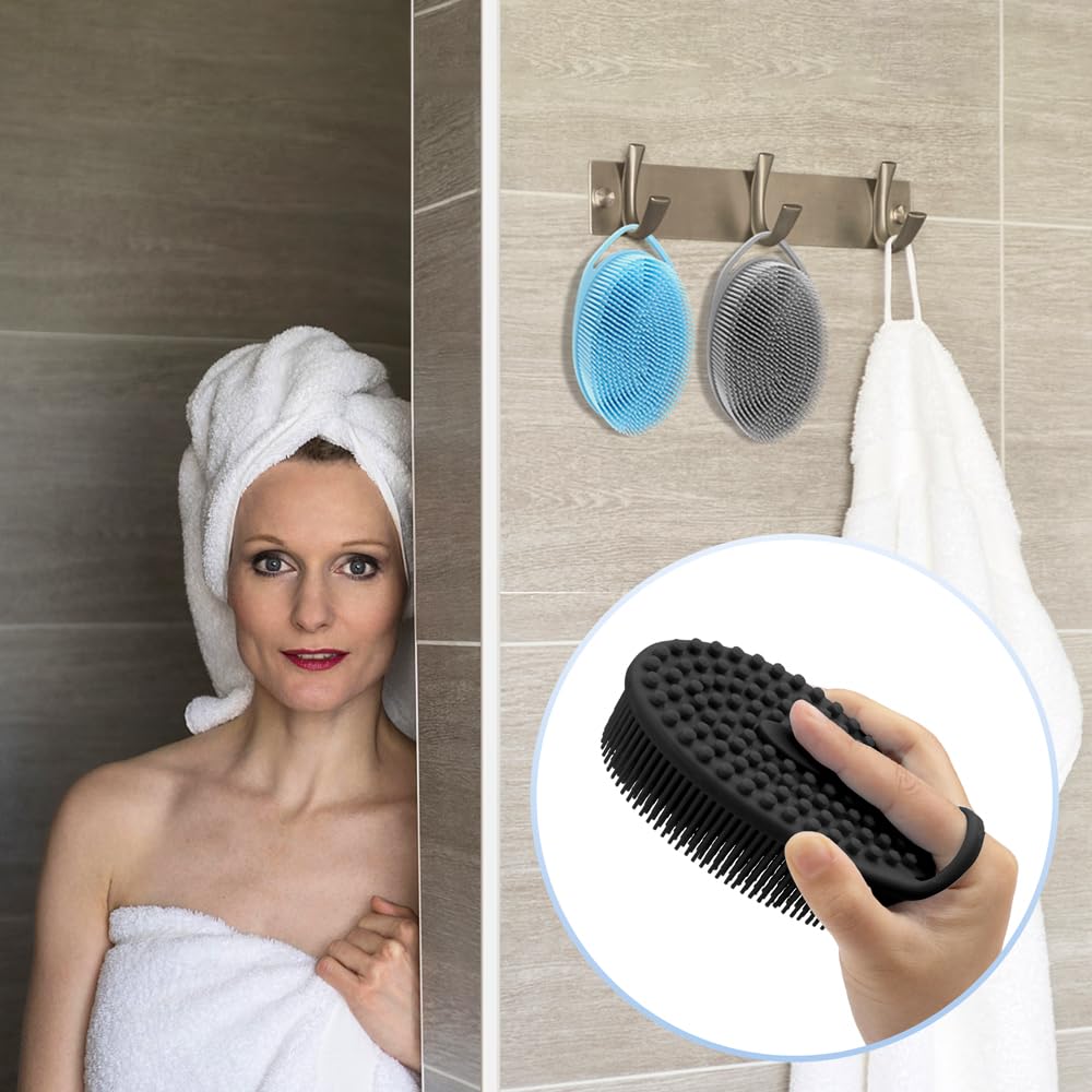 3 Pack Silicone Body Scrubber, Exfoliating Body Scrubber, Soft Silicone Loofah for Women Men, Body Scrubber Fit for Sensitive and All Kinds of Skin, Clean and Sanitary Rapid Foaming