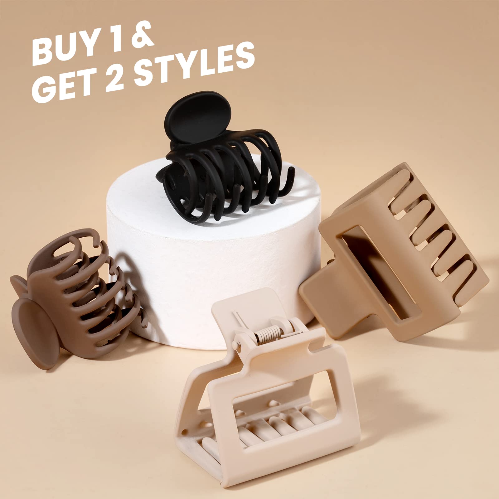 DEPOKA Matte Hair Clips for Women Girls - 2 Rectangle & 1.6 Double Row Teeth Small Jaw Clips, Non-Slip Design for Thin/Fine Hair (White, Khaki, Brown, Black)
