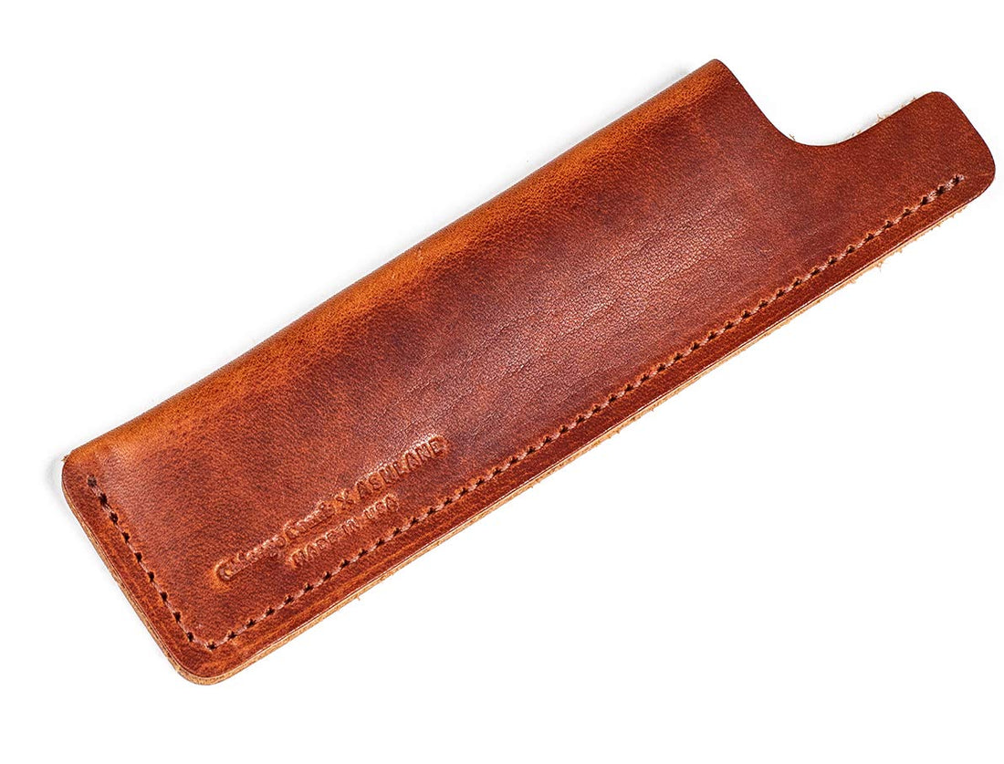 Chicago Comb Model 1 Carbon Fiber Comb + English Tan Horween leather sheath, Made in USA, ultimate pocket and travel comb, ultra smooth strong & light, anti-static, American sheath