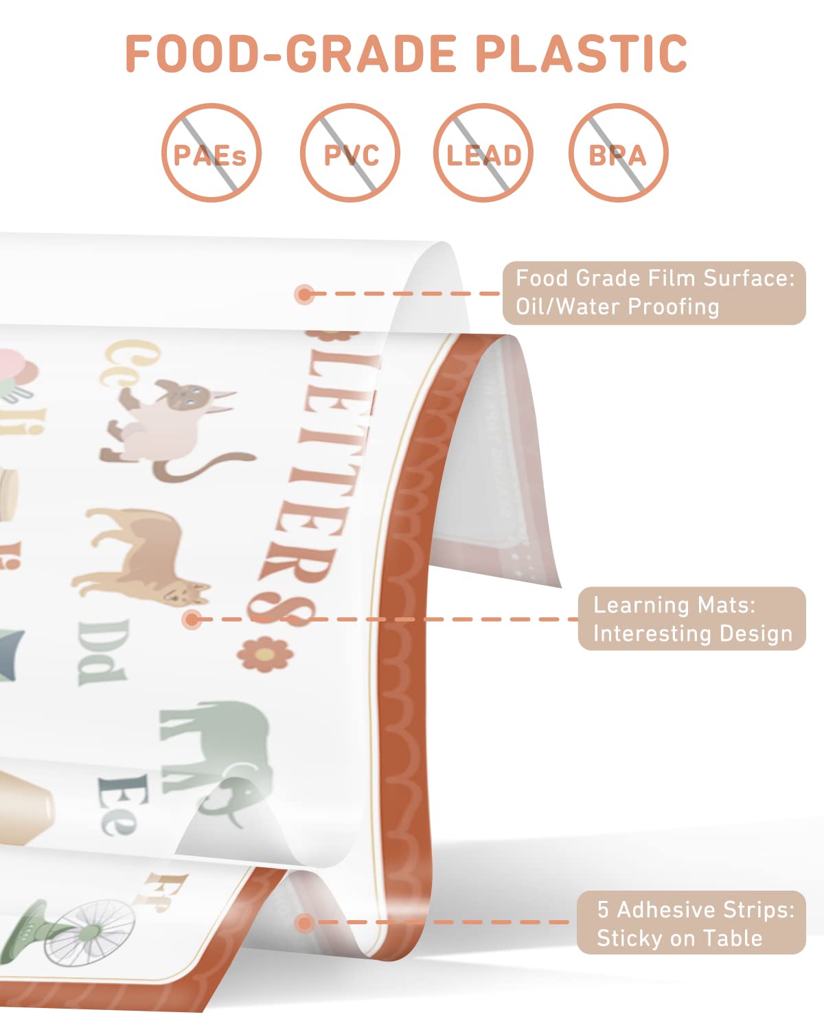 Babebay Disposable Placemats for Baby, 40 Pack Sticky Toddler Placemat for Restaurants, Dining Table, Party, Travel, 12 x 18 with 4 Designs