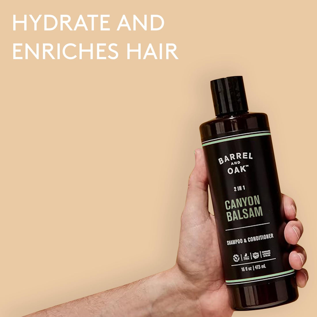 Barrel and Oak - 2-in-1 Shampoo & Conditioner, Men's Shampoo & Conditioner Set, Hair Care for Men, Cleanses Hair & Scalp, Natural Moisturizer, Essential Oil-Based Scent, Vegan (Canyon Balsam, 16 oz)