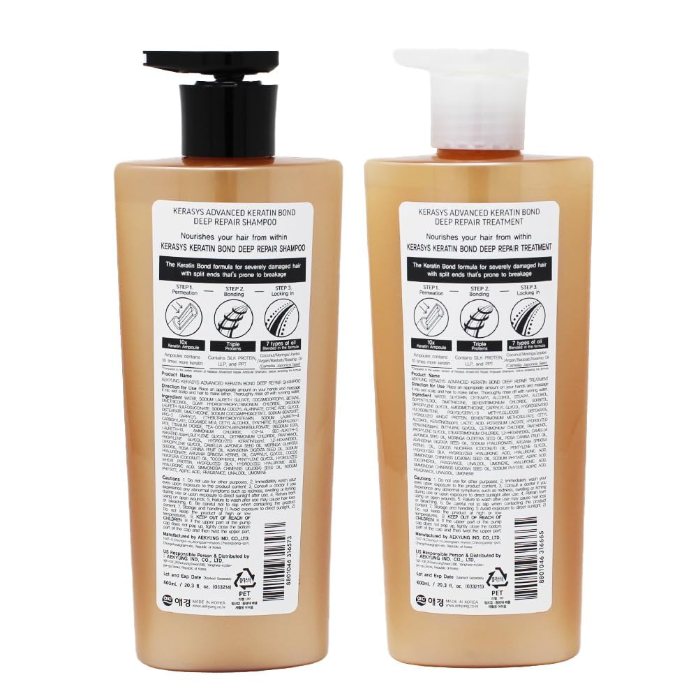 Kerasys Advanced Keratin Bond Shampoo and Treatment Set 20.2 fl oz / 600 ml (Deep Repair)