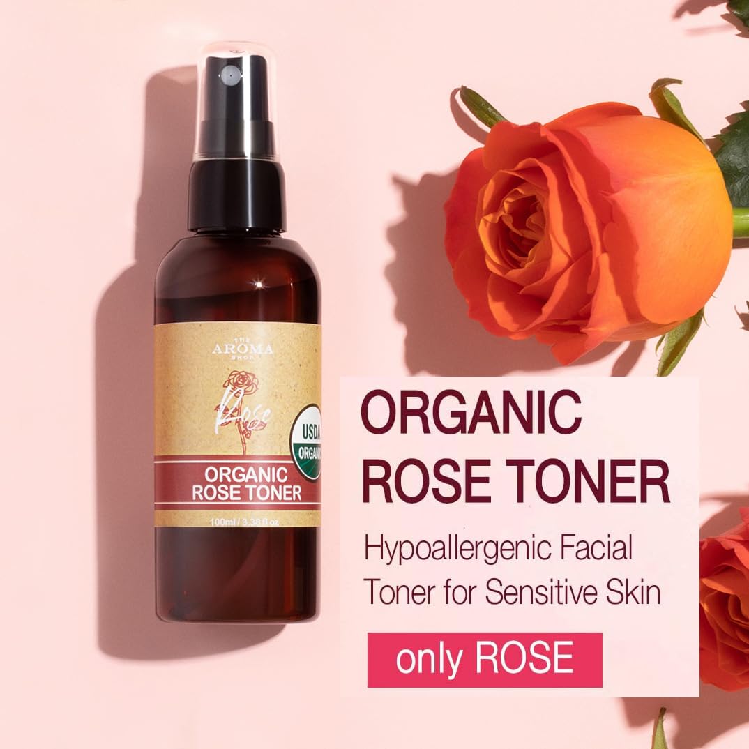 [USDA Certified] TheAromaShop Organic Rose Toner atonanda Chemical-Free Moisturizing Soothing 100% Natural Face Toner Sensitive Irritated Skin Pure Rose Oil Clean Beauty – 3.38 Fl Oz