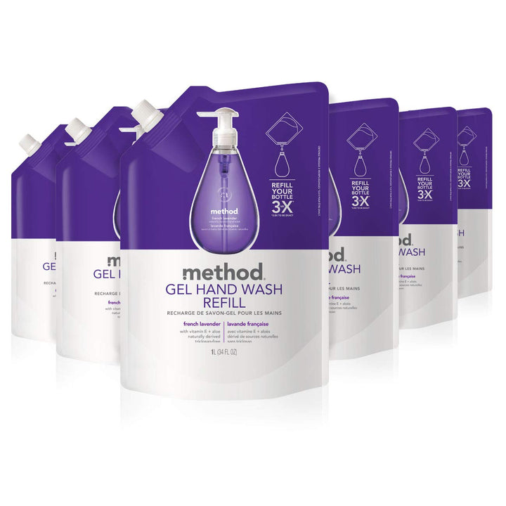 Method Gel Hand Soap Refill, French Lavender, Biodegradable Formula, 34 fl oz (Pack of 6)