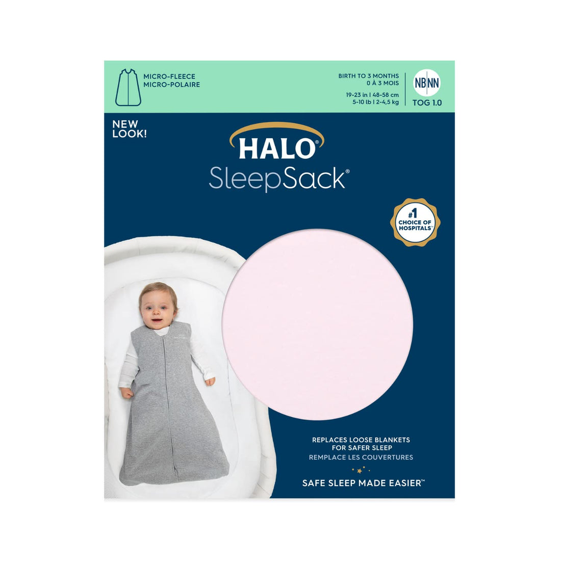 HALO Sleepsack Micro-Fleece Wearable Blanket, TOG 1.0, Soft Pink, Small