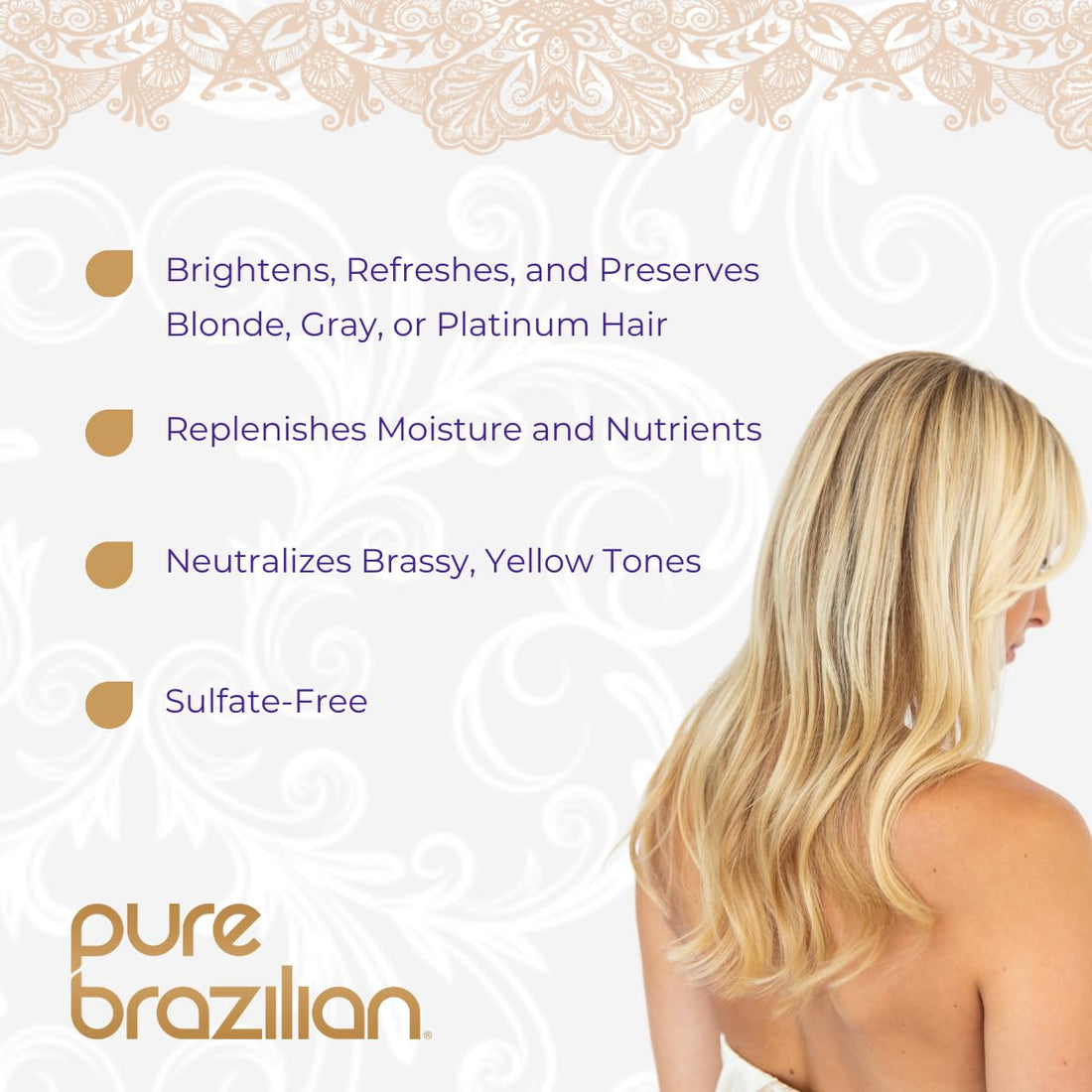 Pure Brazilian Always Blonde Shampoo with Keratin, Acai & Argan Oil, Purple Shampoo for Color-Treated Hair, Sulfate-Free, 13.5 Fl Oz