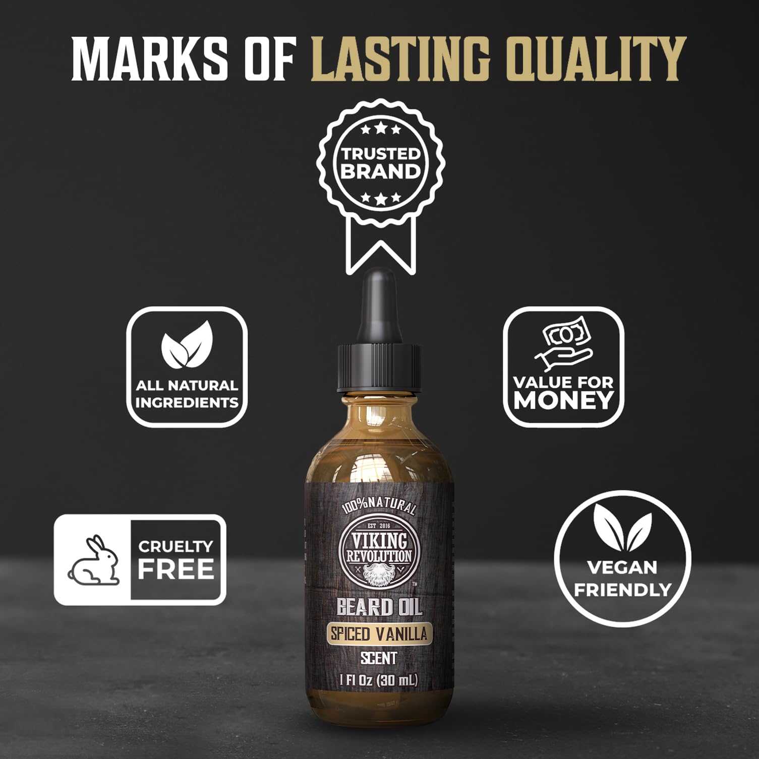 Viking Revolution Spiced Vanilla Beard Oil for Men - Natural Mens Beard Oil with Argan and Jojoba Oil - Beard Softener, Strengthens and Moisturizes