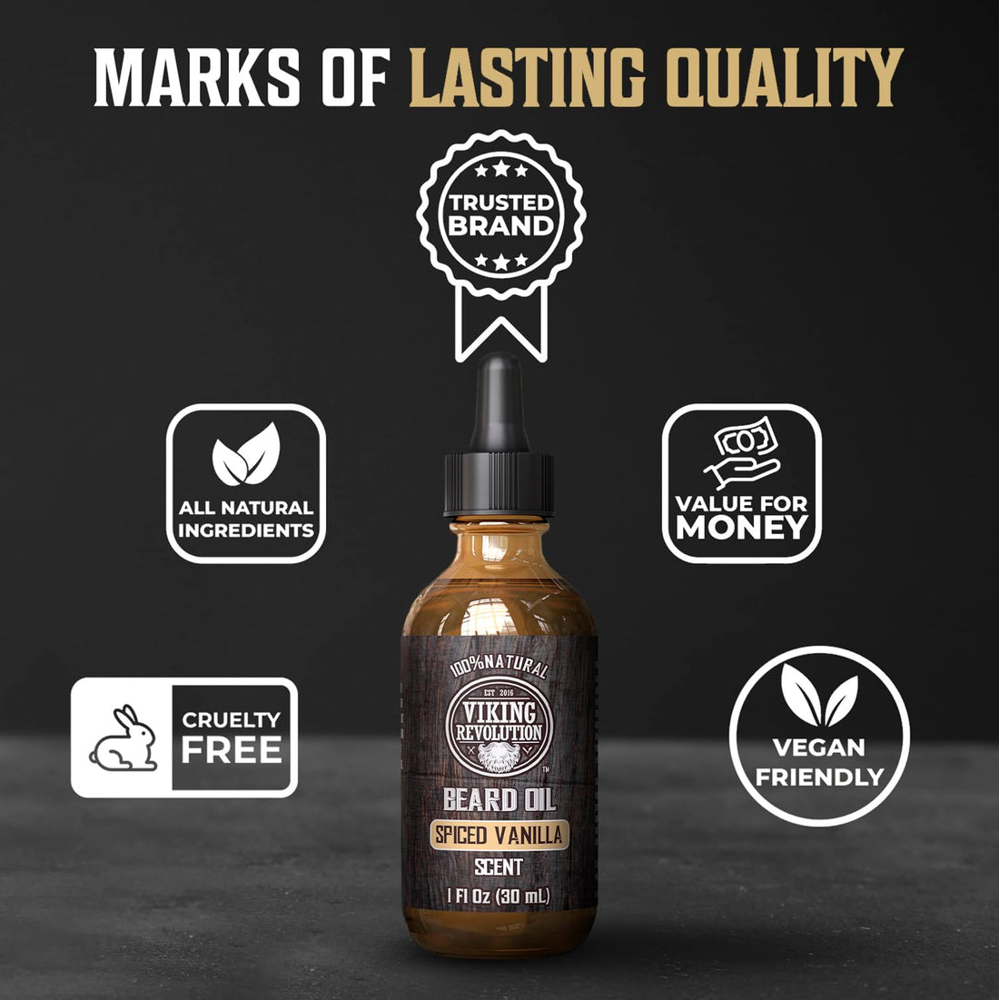 Viking Revolution Spiced Vanilla Beard Oil for Men - Natural Mens Beard Oil with Argan and Jojoba Oil - Beard Softener, Strengthens and Moisturizes