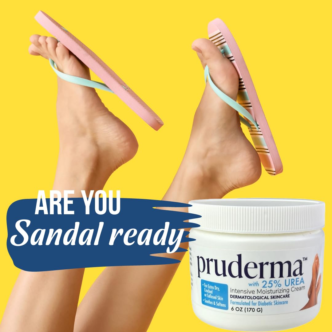 pruderma Urea 25% Healing Cream 6 oz - Moisturizes and Rehydrates Hands, Feet and Knees to a Healthy Appearance - Soothes and Softens Thick, Cracked, Rough Dead Callused and Dry Skin.