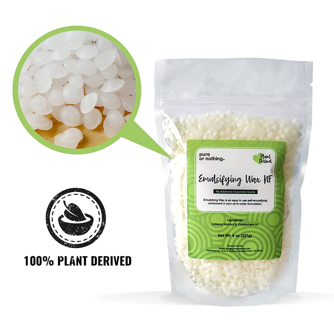 Pure or Nothing | Non-GMO Emulsifying Wax NF Pastilles - 8 oz. | Product of USA | 100% Natural Plant Derived | For Lotion, Cream Making & Cosmetic Formulation | Cosmetic Grade