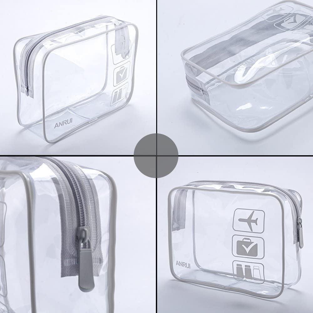 ANRUI TSA Approved Toiletry Bag, Quart Size Travel Toiletry Bags, Clear Toiletry bag Carry On Airport Airline Compliant Bag, Clear Pouch Bag 3 Pack, Grey