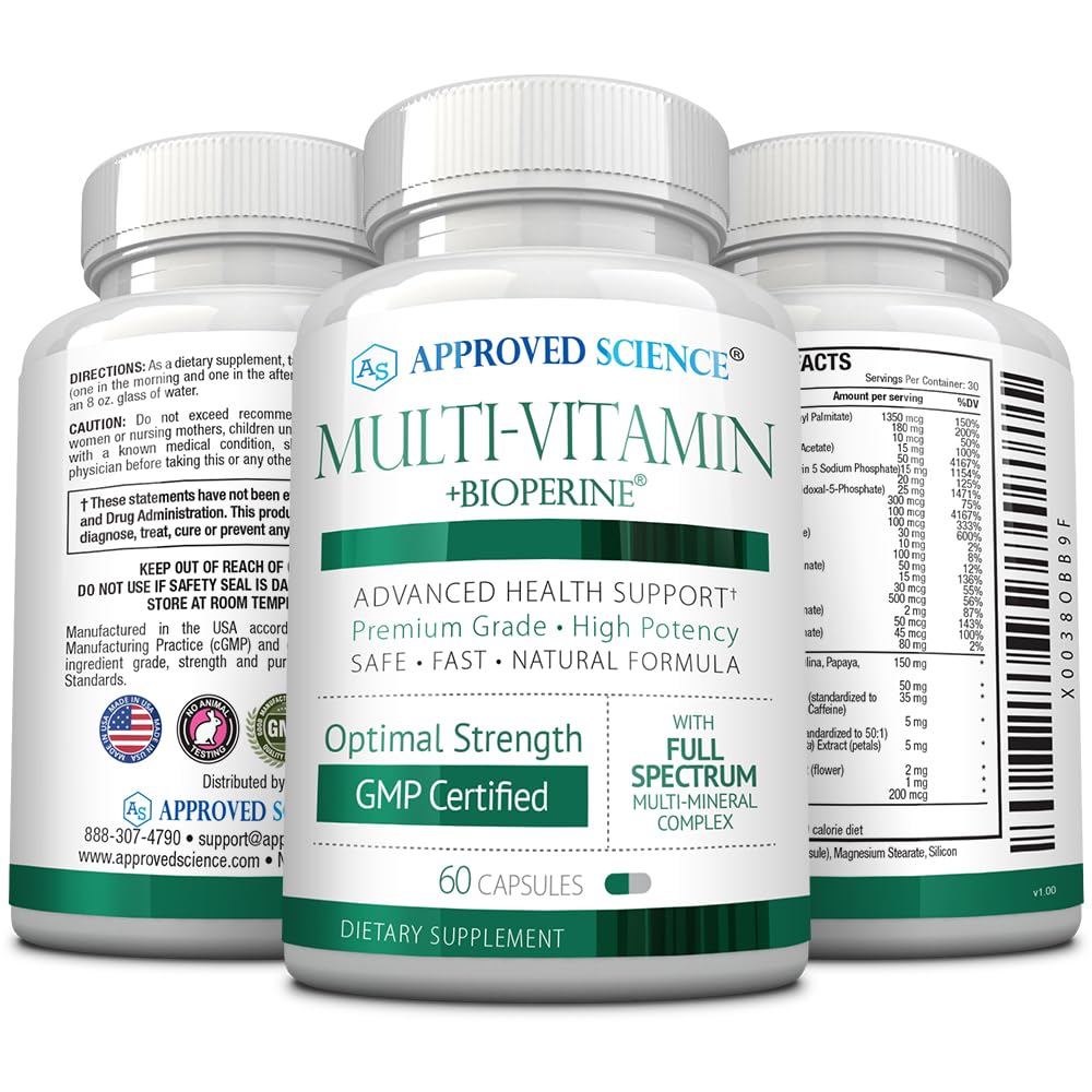 Approved Science Multi-Vitamin - with Full-Spectrum B-Vitamins, Green Tea, Lutein, Lycopene, Zeaxanthin, BioPerine - 60 Capsules - 1 Month Supply