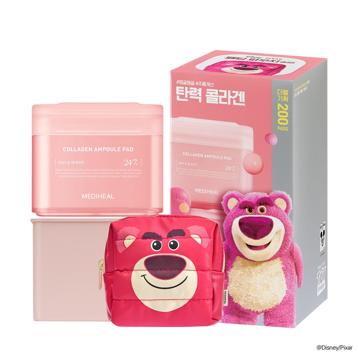 MEDIHEAL Madecassoside Toner Pads [Disney Pixar Edition]-Centella Asiatica to Improve Uneven Skin Tone - Vegan Face Gauze Pads, Full size 100 Pads + Refill 100 Pads (Collagen, 200 pads)