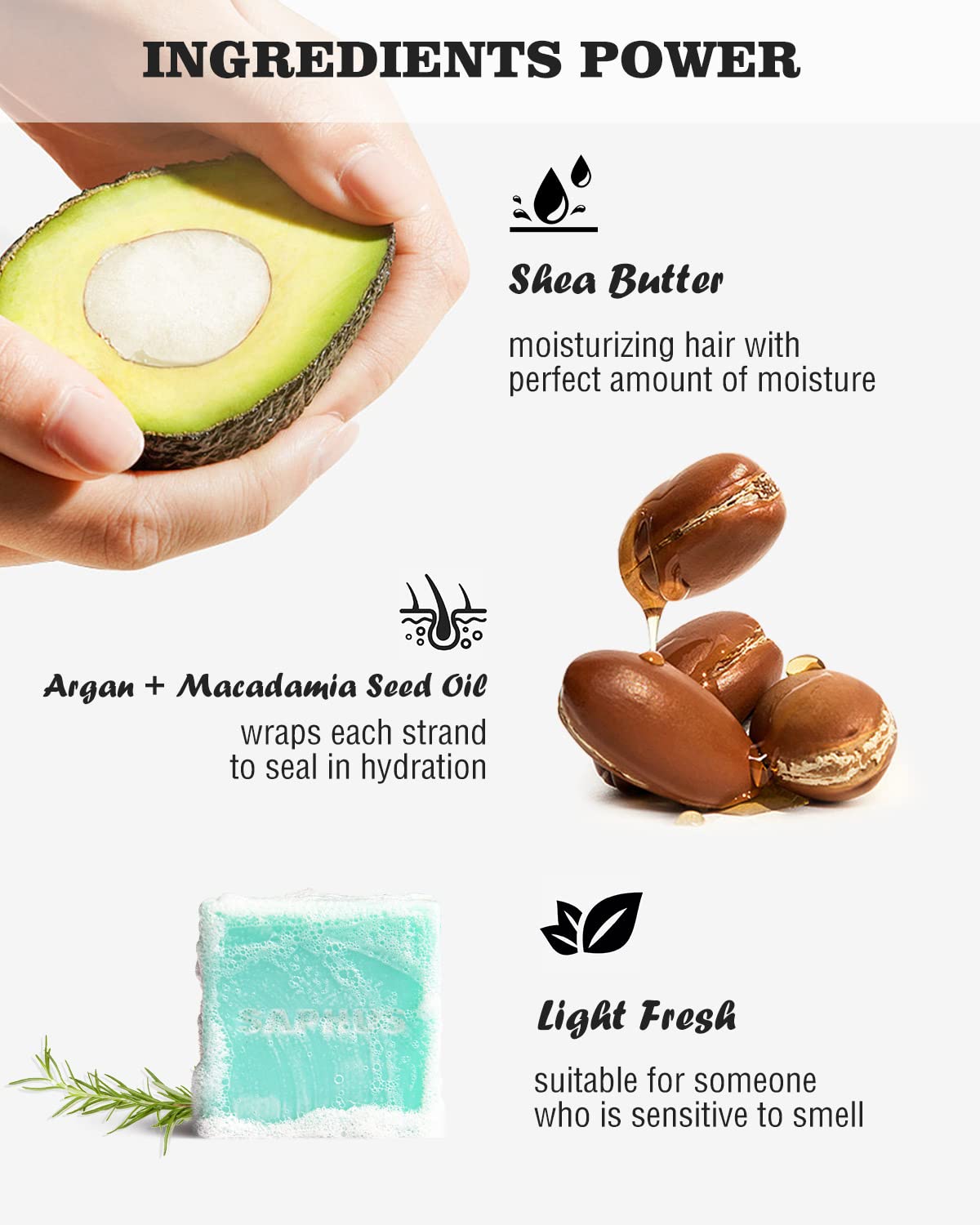 SAPHUS 6Pcs Sulfate-Free Shampoo Bars for Dandruff & Oily Hair Control - Natural Solid Shampoo Soap Set (8.46oz Travel Size) - Vegan, Cruelty-Free Hair Care for Women & Men - Blue