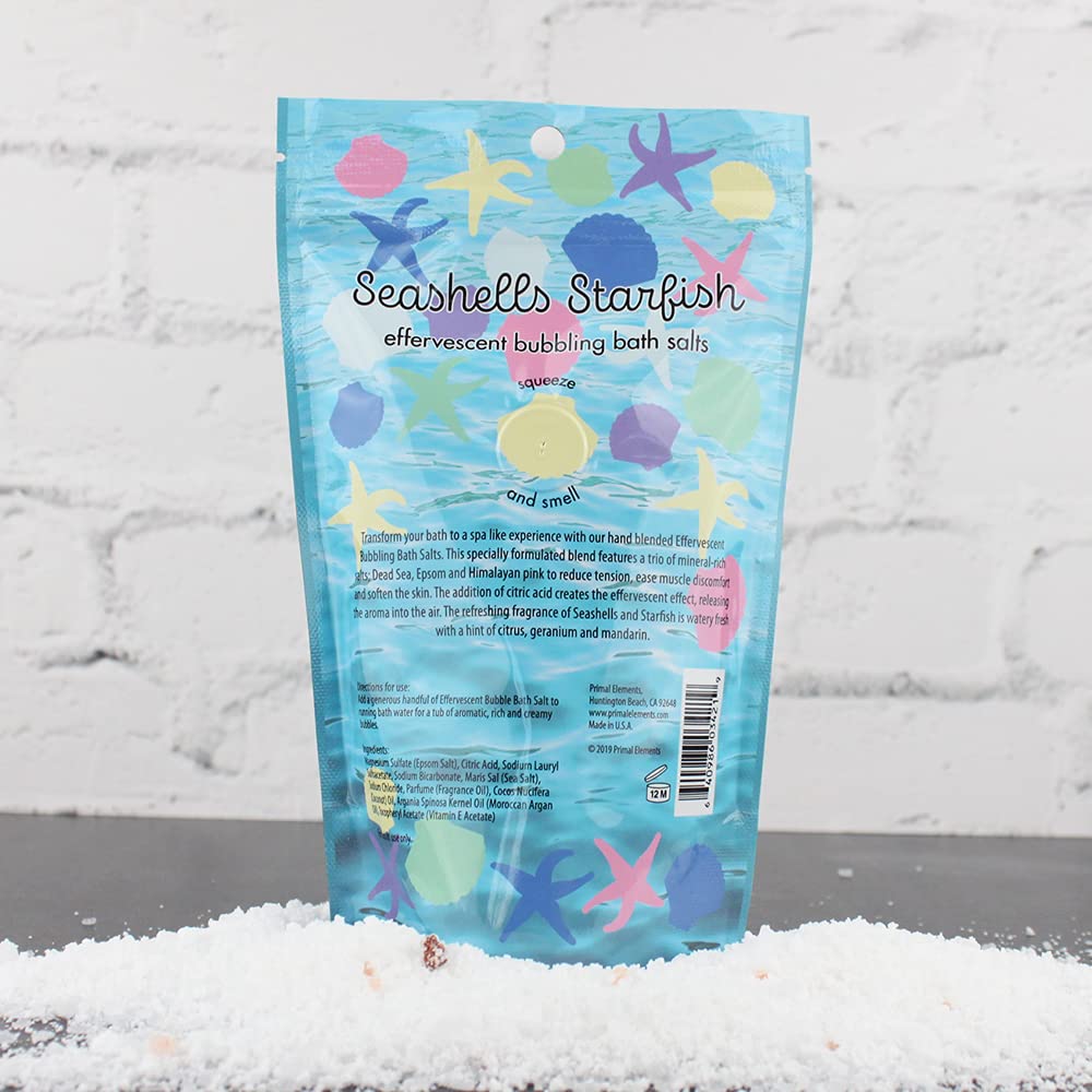 Primal Elements Effervescent Bubbling Bath Salts, Seashells & Starfish, 12 Ounce