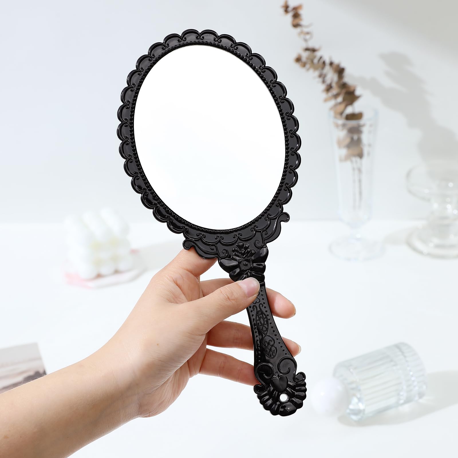 Two-Sided White Colour, Circular: Xpxkj Handheld Mirror Handle, Handheld Double Sided Mirror Vanity Makeup Home Salon Travel Use (Two-Sided White Colour, Circular)