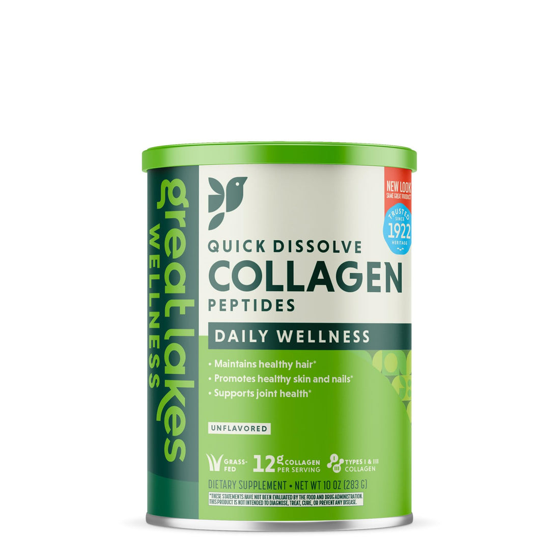 Great Lakes Wellness Collagen Peptides Powder for Skin, Hair, Nails, Joints & Digestion - Unflavored - Quick Dissolve Hydrolyzed, Non-GMO, Keto, Kosher - 10 oz