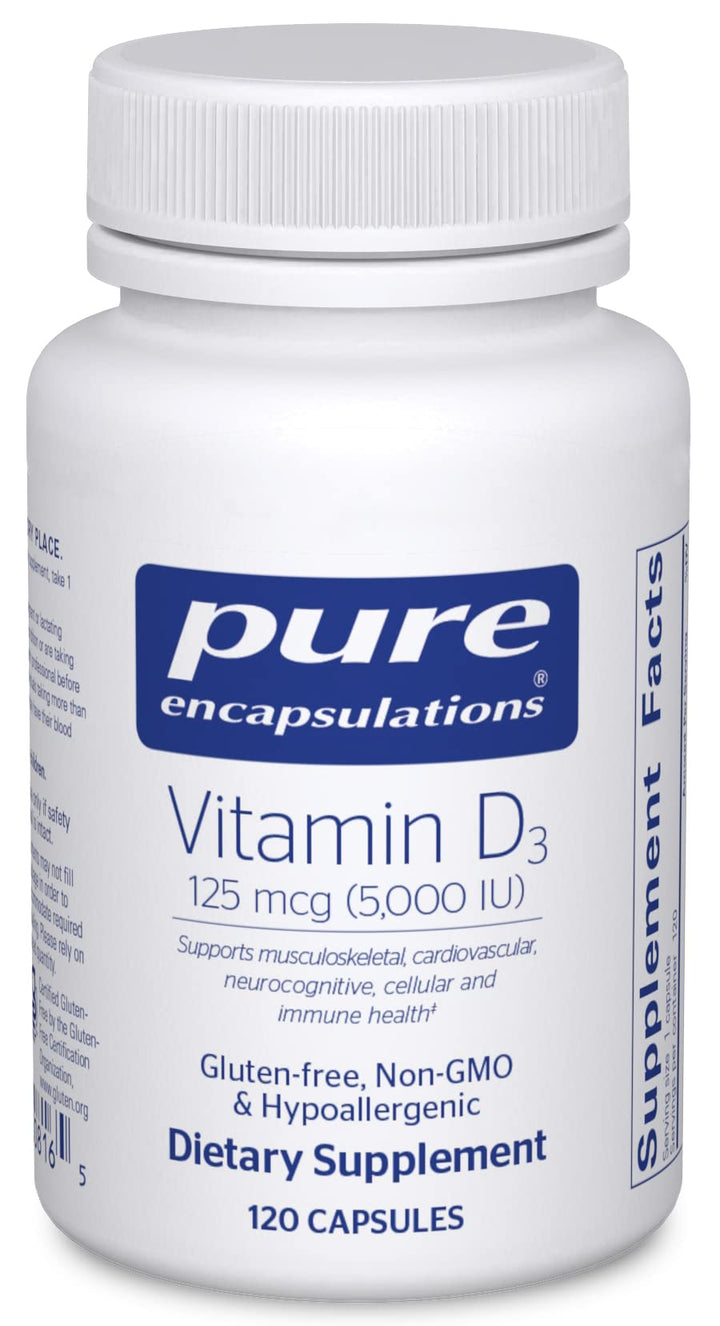 Pure Encapsulations Vitamin D3 125 mcg (5,000 IU) - Supplement to Support Bone, Joint, Breast, Heart, Colon, and Immune Health* - with Vitamin D - 120 Capsules