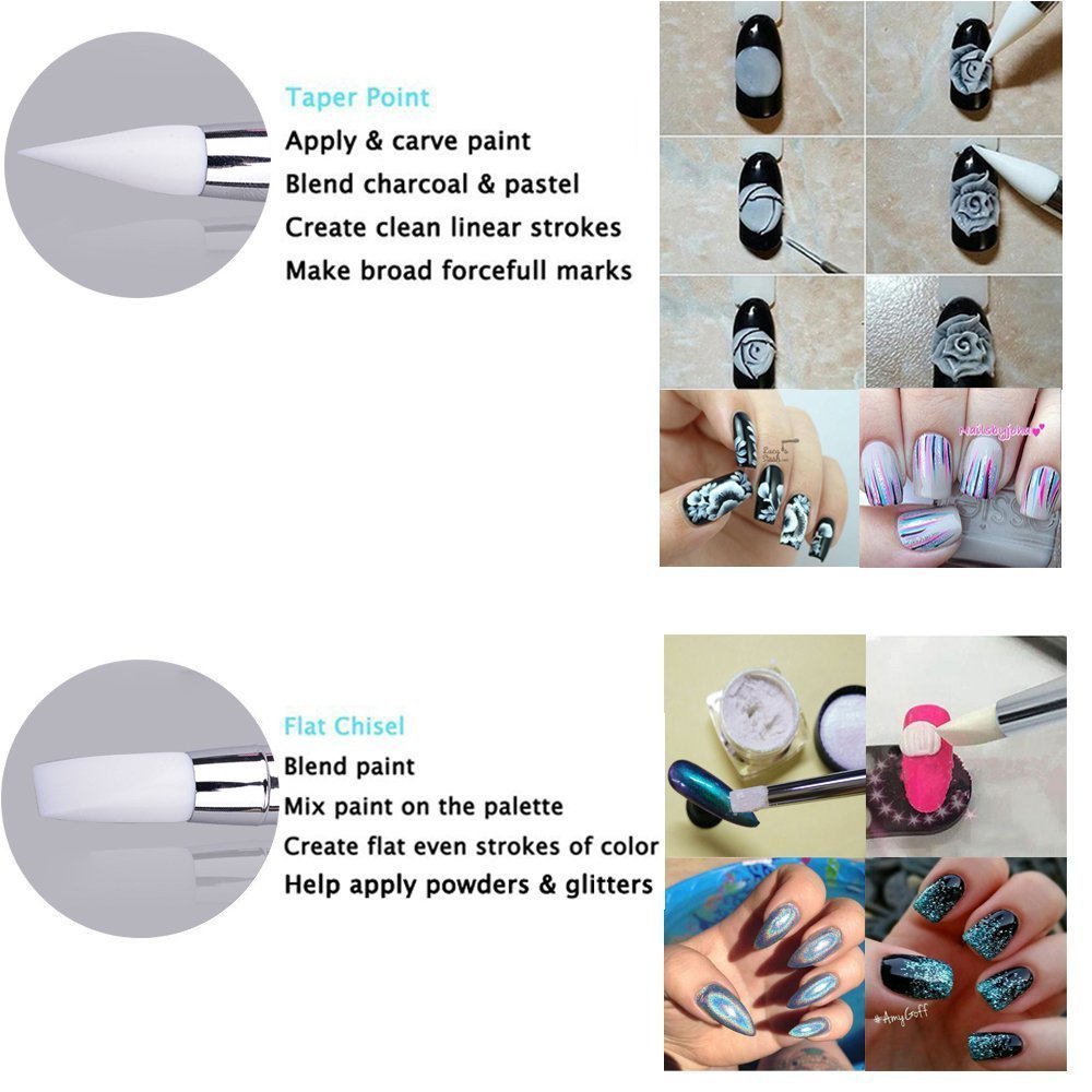 Bysiter 10pcs Nail Art Gel Carving Pen Acrylic Dotting Tool Nail Silicone Brushes set Pottery Clay Sculpting Tools
