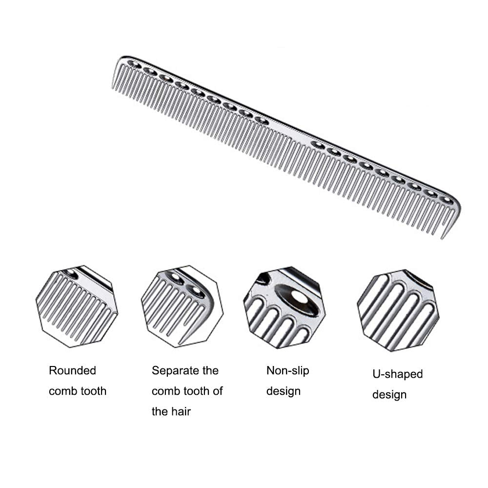 2 pcs Stainless Steel Hair Combs Anti Static Styling Comb Hairdressing Barbers Combs (Silver)