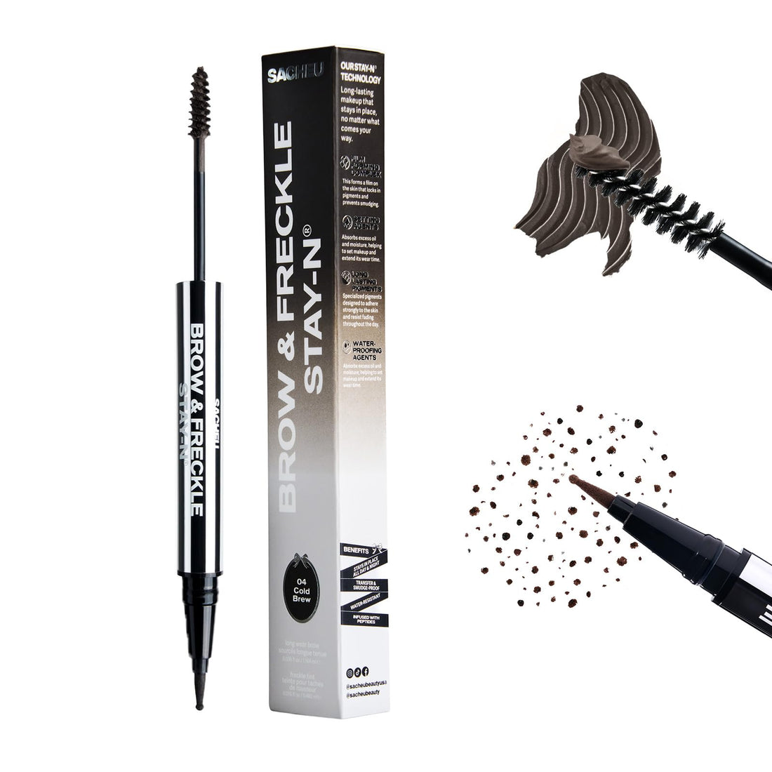 Sacheu Brow & Freckle STAY-N Tinted Eyebrow Gel & Faux Freckle Pen — 2-in-1 Longwear Water Resistant Brows Tint, Cruelty-Free & Vegan, Cold Brew