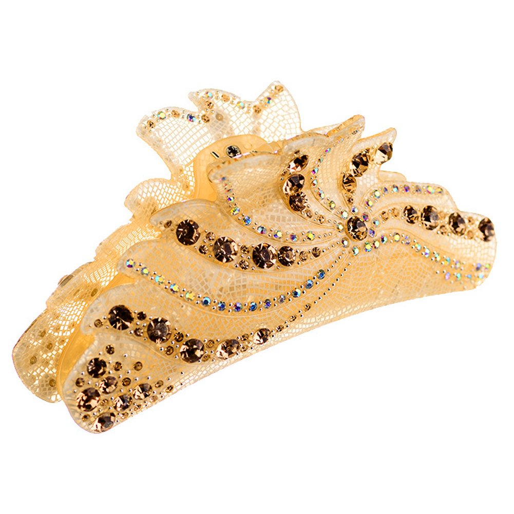 Fashion & Lifestyle 5-inch Hair Claw Jaw Clip for Women and Girls, X-Large - Pretty Strong Clamp Non-Slip Barrette Hair Updo Grip Bath Accessories for Thick Hair, Champagne Gold