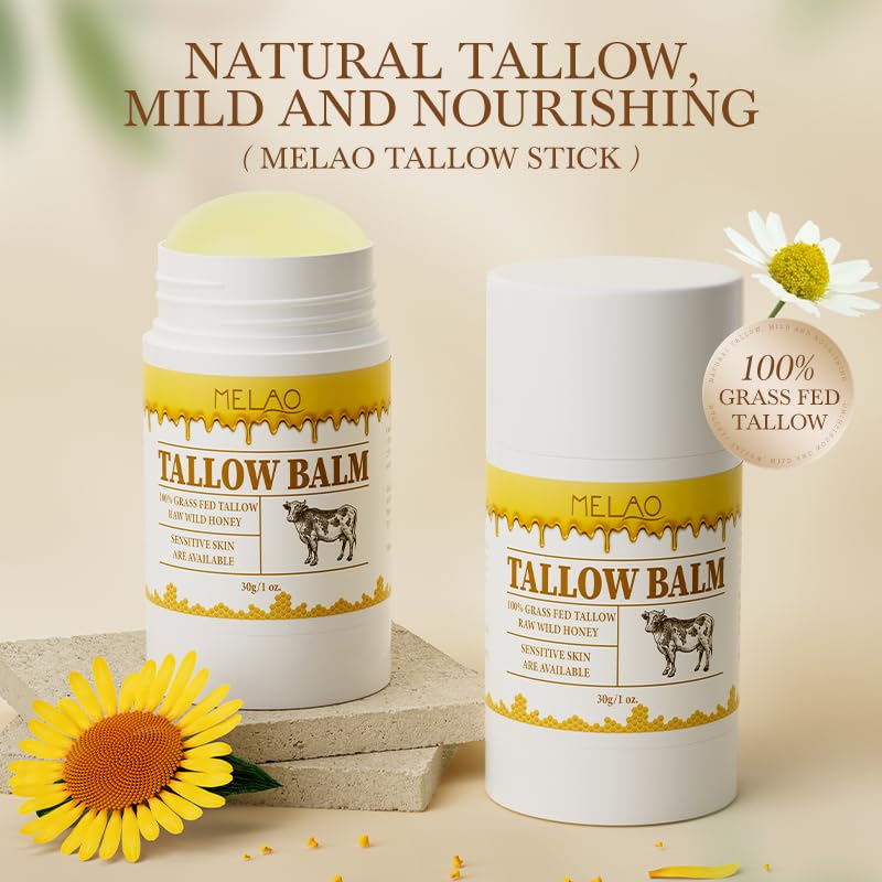 BAISEN DIARY Tallow Balm Stick - Multi-Purpose Moisture Stick for Face & Body, Tallow and Honey Balm for Dry Skin, Lips & Cuticles, Soothing & Hydrating, Beef Tallow Moisturizer