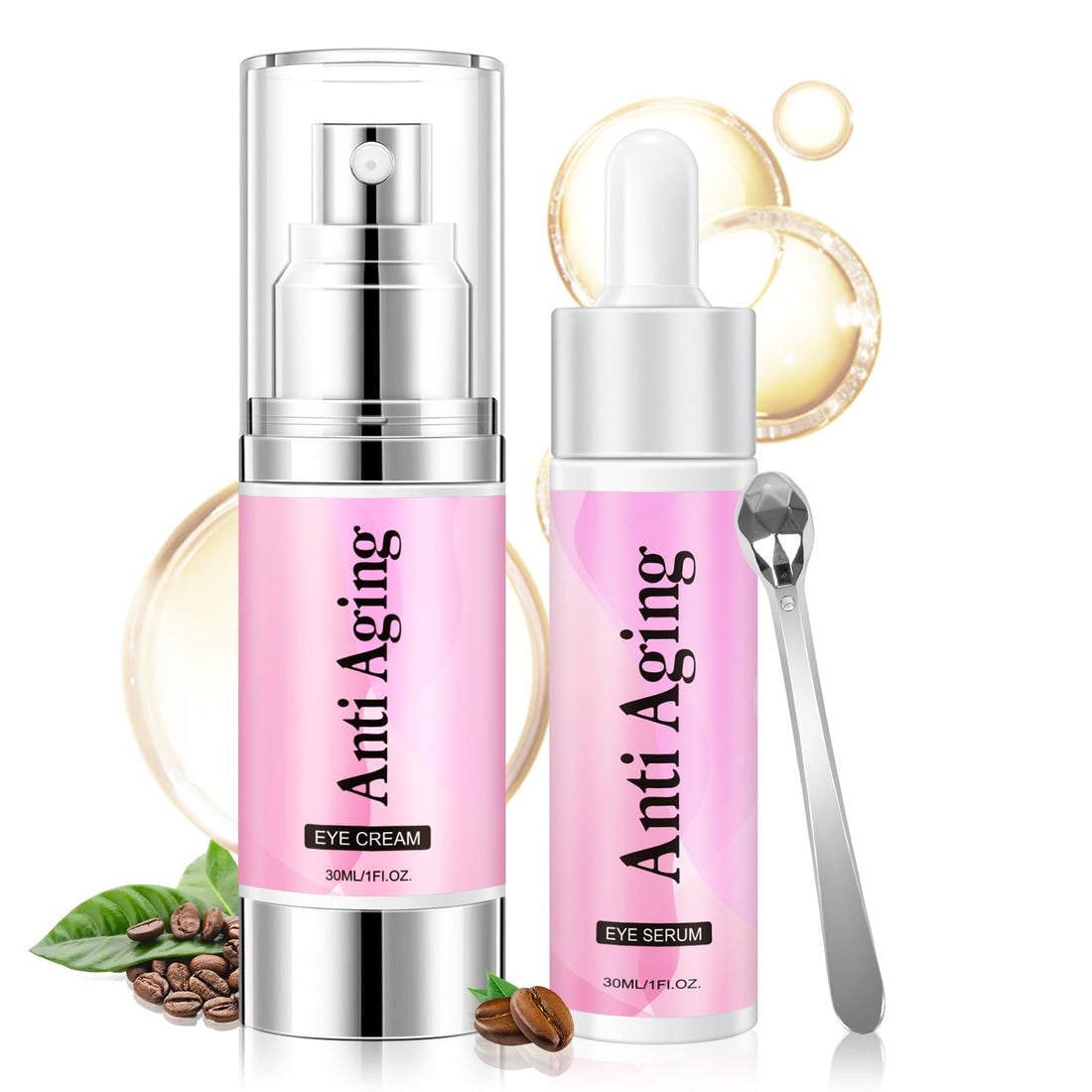 Caffeine Eye Serum Cream Kit for Dark Circles Under Eye Treatment Anti Aging For Puffiness Bags And Wrinkles 2 Fl Oz