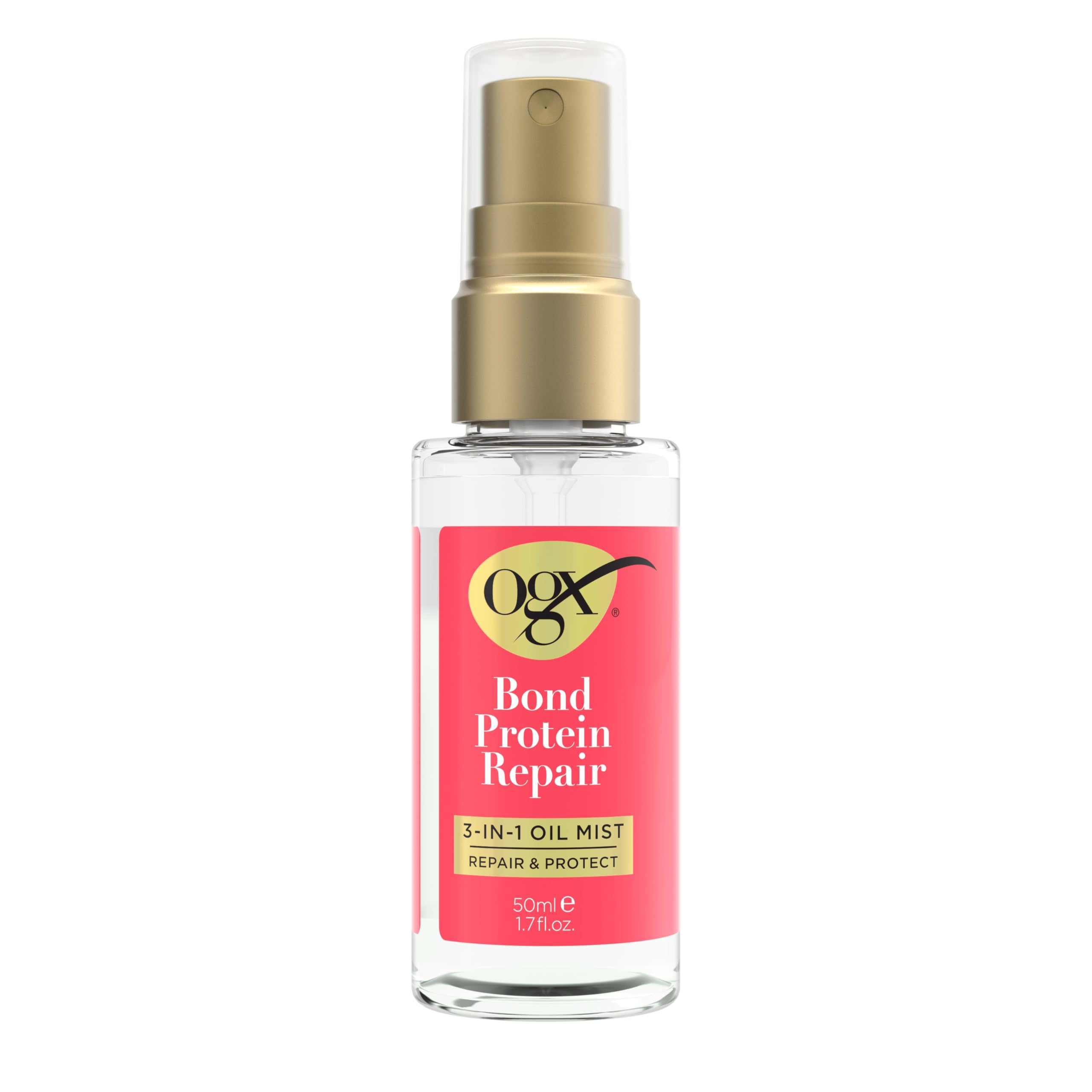 OGX Repair & Protect Bond Protein Repair 3-in-1 Oil Mist, Multi-Benefit Hair Oil Protects Dry, Damaged Hair Against Frizz, Strengthens, & maintains Shine, 1.7 fl. oz