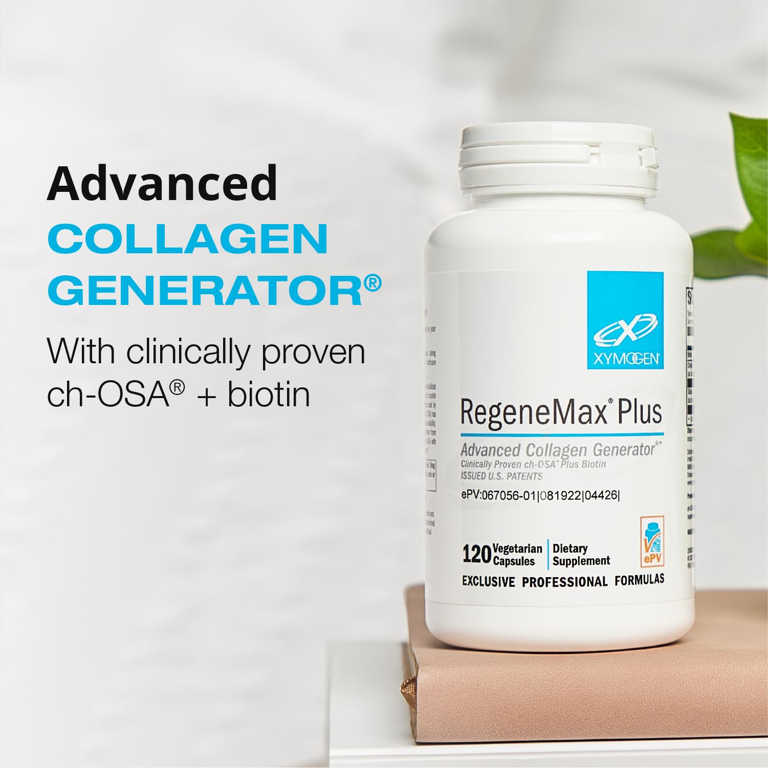 XYMOGEN RegeneMax Plus – Advanced Collagen Supplements with Biotin & Clinically Tested ch-OSA - Supports Skin, Hair, Nails & Bone Health - Collagen for Women & Men (120 Capsules)