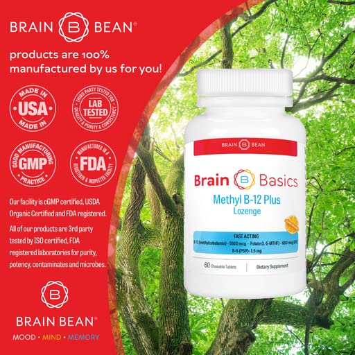 Extra Strength Methyl B-12 & Methyl Folate - 60 Chewable Tablets, Orange Citrus Flavor - Bioactive Vitamin B12 & B9 - Cellular Energy for Brain, Cardiovascular, Focus Support.