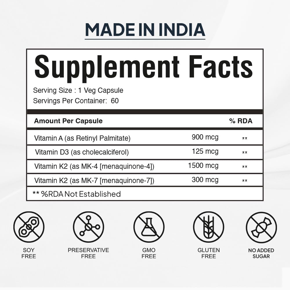 Miduty Vitamin ADK Multivitamin Contains Vitamin A - D3 - K2 Vitamin ADK Supplement for Men and Women - 60 Capsules