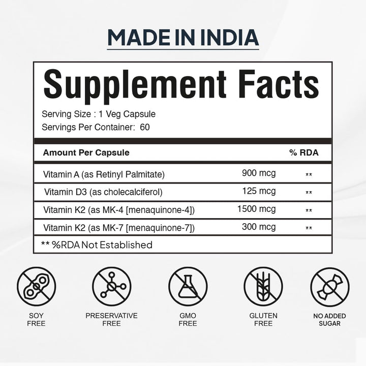 Miduty Vitamin ADK Multivitamin Contains Vitamin A - D3 - K2 Vitamin ADK Supplement for Men and Women - 60 Capsules
