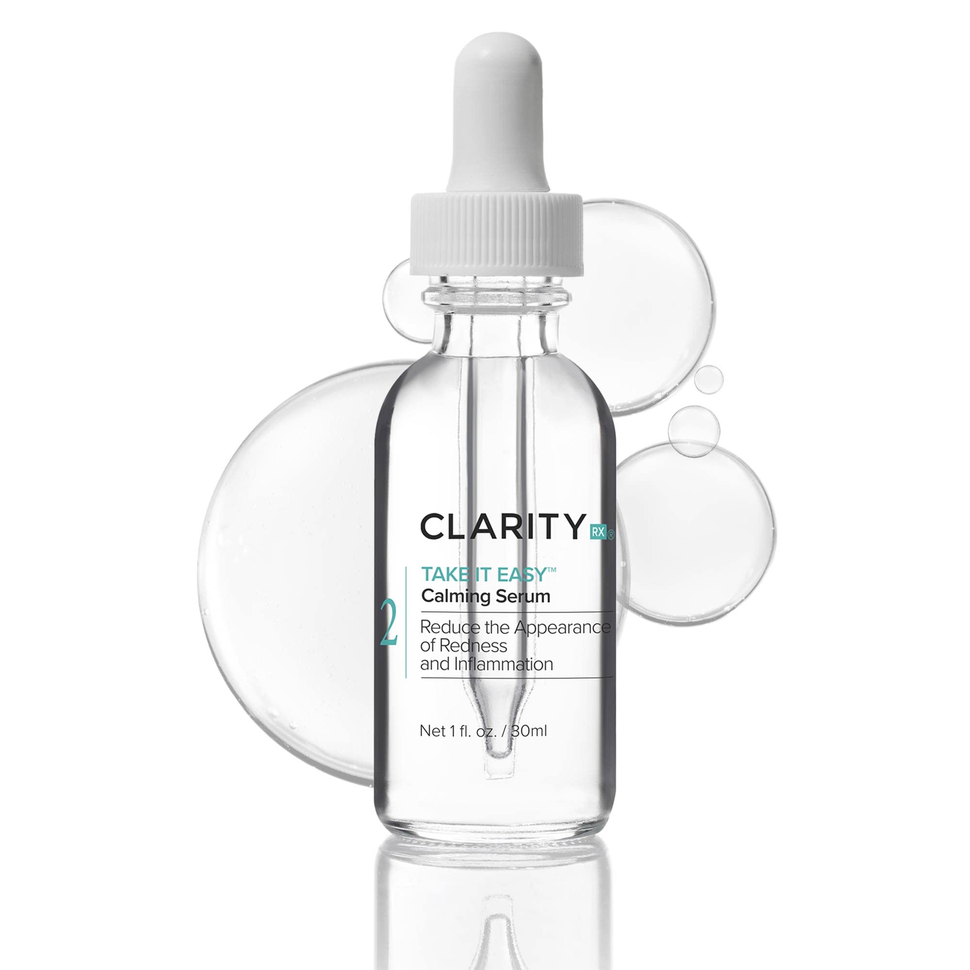 ClarityRx Take It Easy Calming Facial Treatment, Plant Based Anti Redness Serum for Rosacea & Sensitive Skin, Paraben Free, Natural Skin Care (1 fl oz)