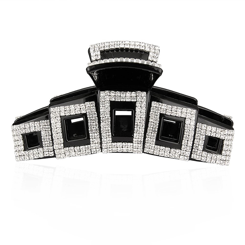 Girls Elegant Large Rhinestone Hair Clip Jaw Clip Women Lady Crystal Hairpin Thick Hair Claw Hair Accessories (Black - B#)