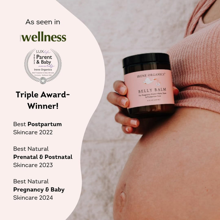 Irene Organics Organic Belly Butter for Pregnancy Stretch Mark Prevention and Treatment Award Winning Anti Stretch Mark Tummy Balm For Pregnancy and Postpartum 8oz - Hydrating Bump Cream