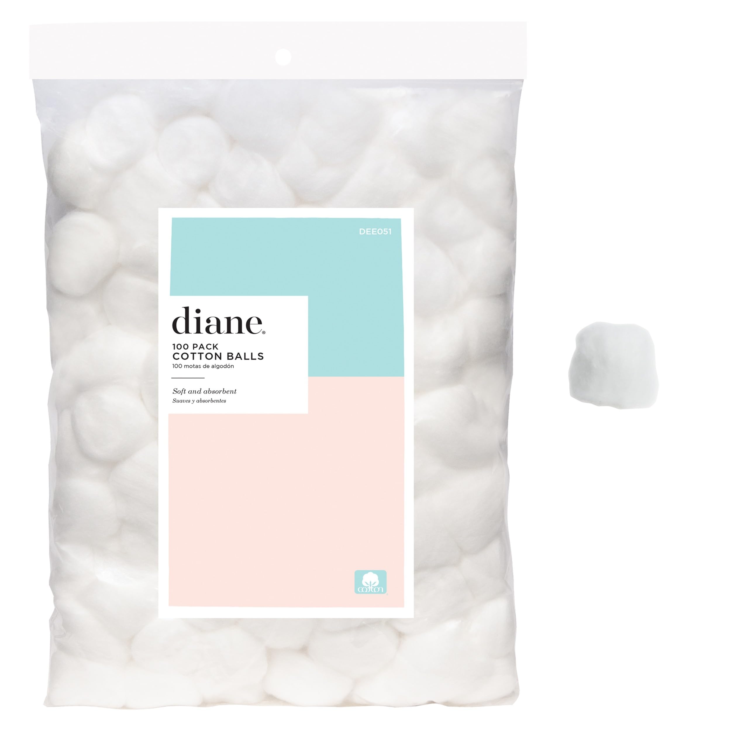 Diane 100% Pure Cotton Balls for Face, Makeup Removal, Nail Polish, Applying Lotion or Powder, First-Aid for Everyday Household Use, 100 Count