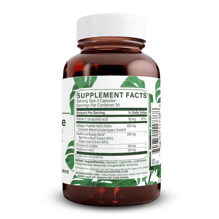 Natural Nutra RegenerAge Complete Supplement for Skin Health with Protein Peptides, Reduce Stretch Marks, Contributes Overall Health, Vitamin C, Grape Seed Red Wine Extract, Gluten Free, 90 Capsules.