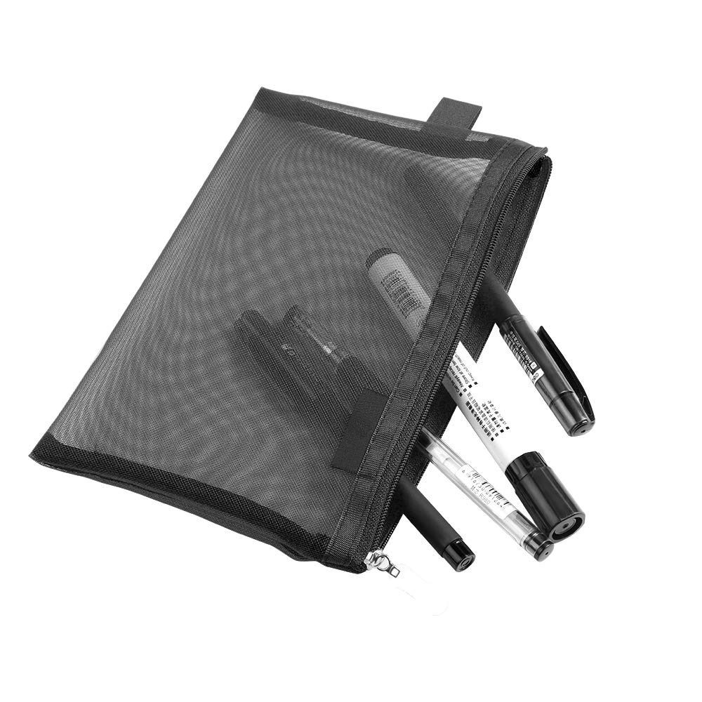 Topfinder Clear Cosmetic Bags Zip Makeup Mesh Bags Pencil Case Pouch Travel Toiletry Kit Set Storage Case (Black)