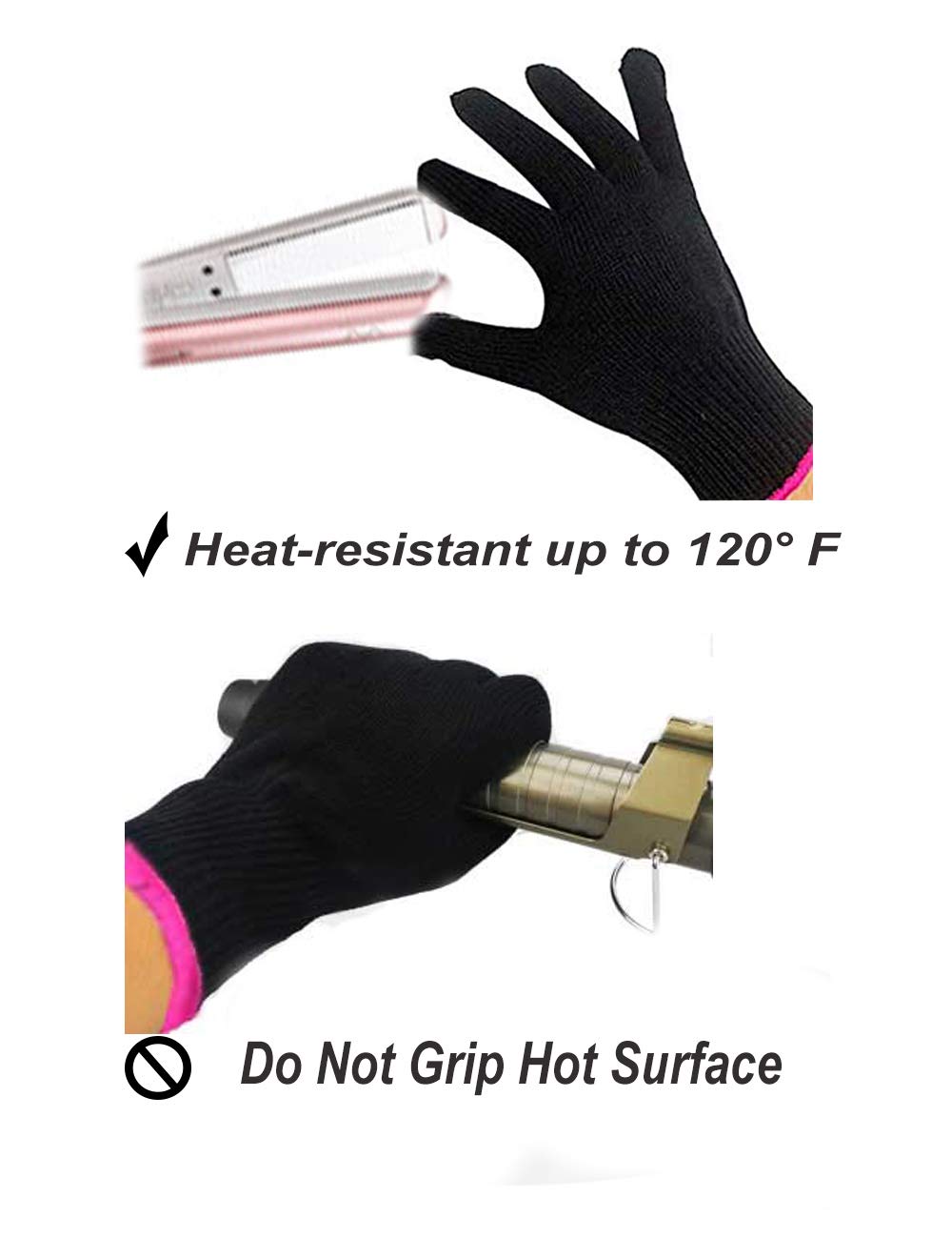 AFT90 Heat Resistant Glove for Hair Styling, Curling Iron, Flat Iron and Curling Wand, Black, Pink Edge, 1 Piece