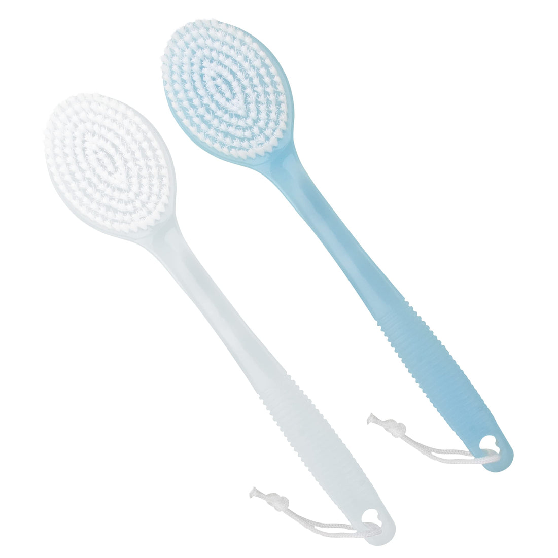 TopNotch® Quality Bath Brush Value Pack - 2 Brushes. 1 Clear and 1 Blue, Shower Brush. Back Scrubber. Long Handle
