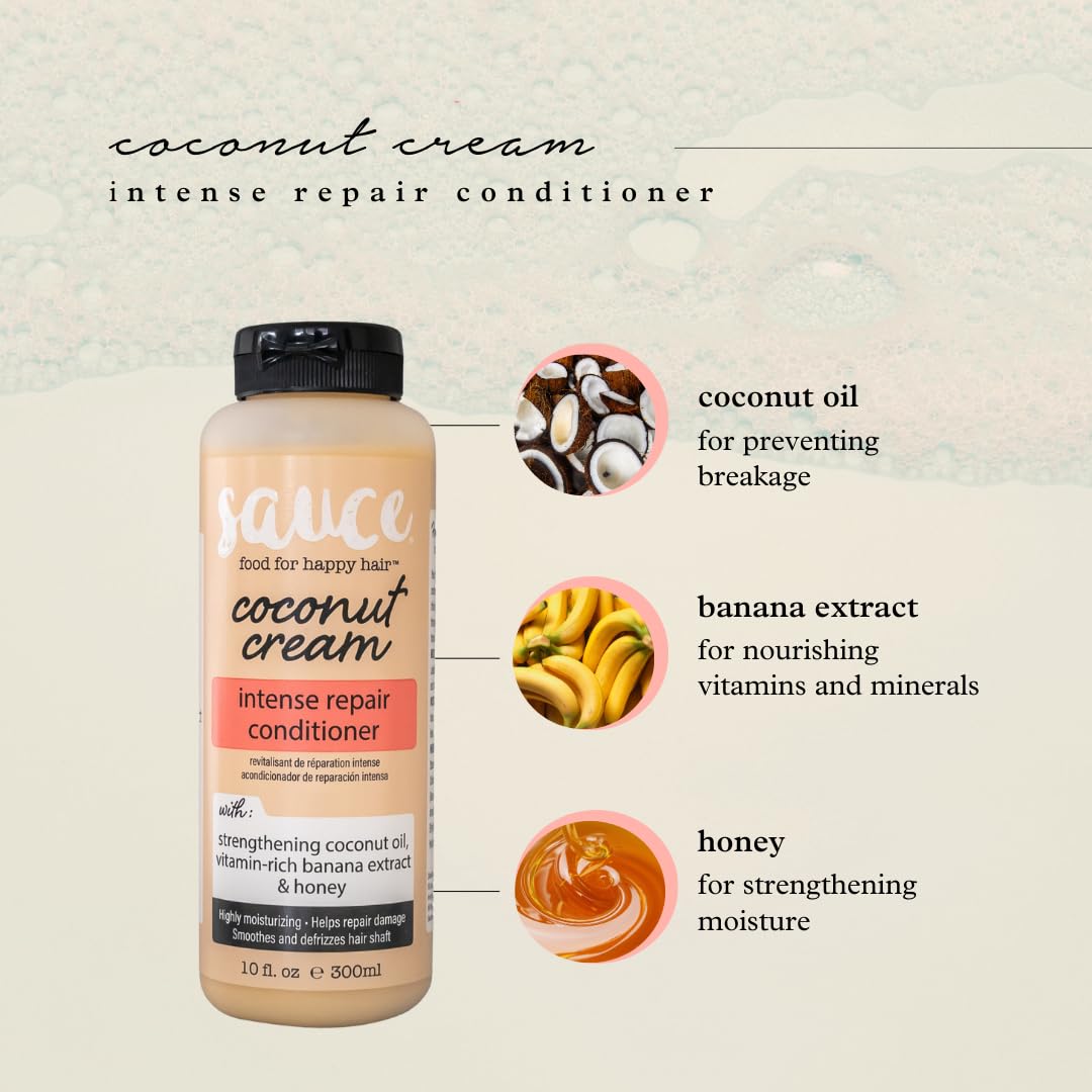 SAUCE BEAUTY Conditioner, Intense Repair Coconut Cream Conditioner (10 Fl Oz) for Dry, Damaged, Frizzy & Curly Hair, Revitalizing Coconut Oil, Banana & Honey, Paraben & Sulfate-Free