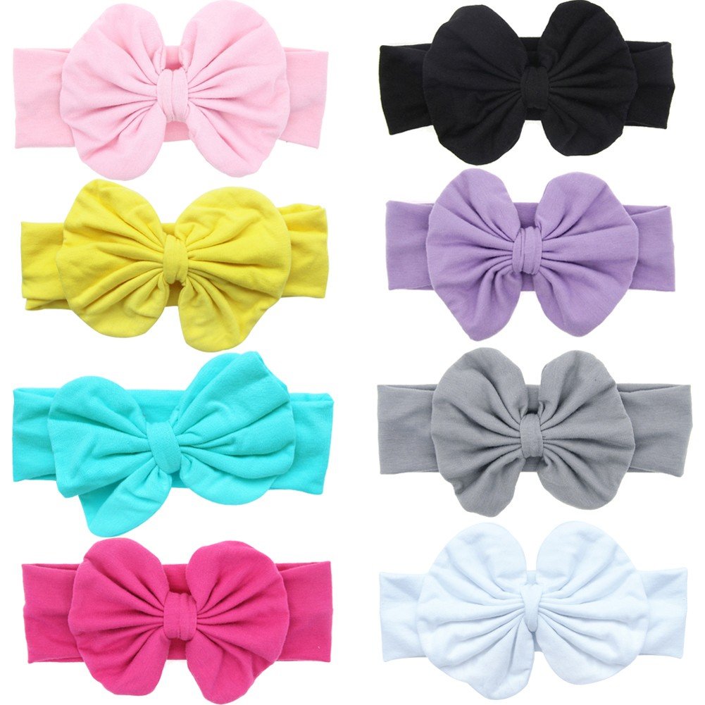 FEESHOW 8 Pack 5.5 Inch Baby Girl Big Bow Headband Hair Bow Band Turban Headwrap (8 Pack Big Bow Band)