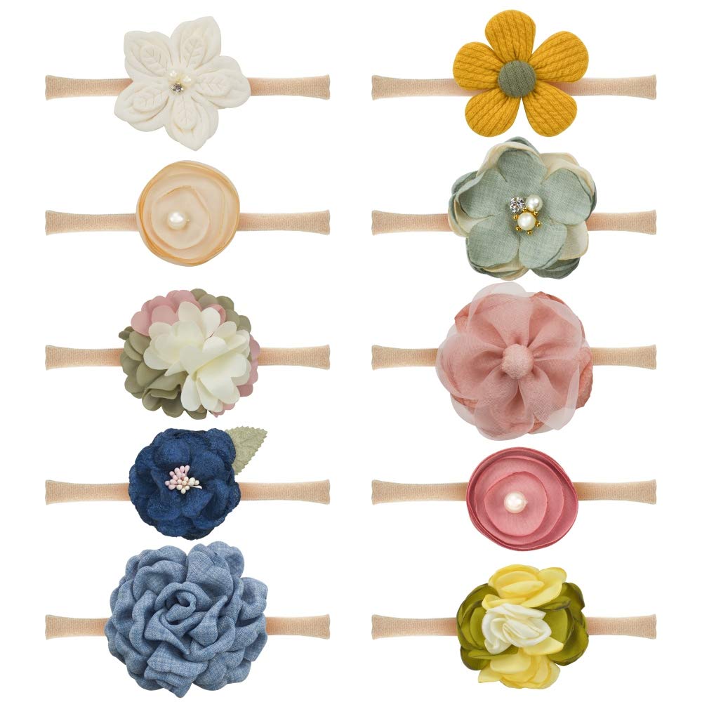 JIAHANG Baby Girls Hair Bow Headbands Nylon Flower Hairband Floral Hair Accessories 10PCS for Newborn Infant Toddlers