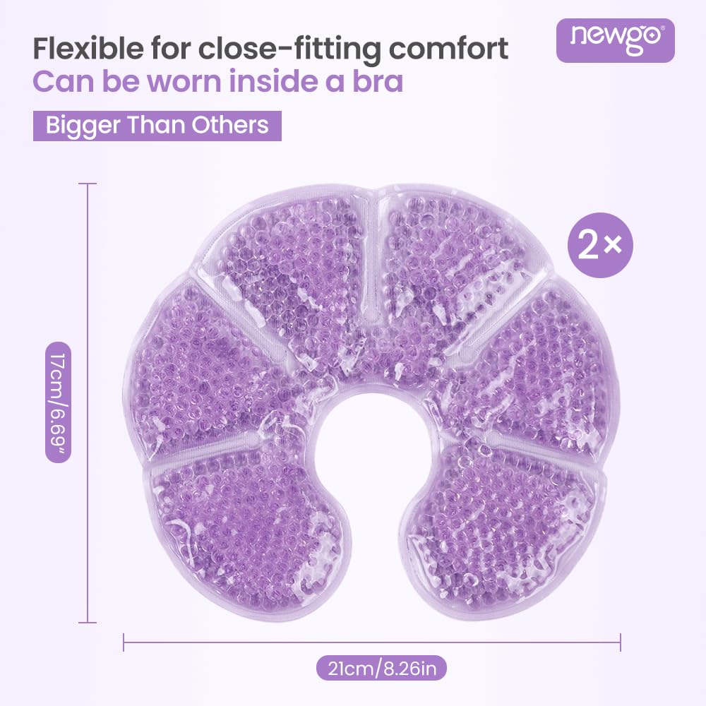 NEWGO Breast Ice Pack 2 Pack Gel Ice Pack for Breast Surgery, Reusable Nursing Ice Pack Hot or Cold Therapy Breast Pad for Breastfeeding, Engorgement Relief (Purple)
